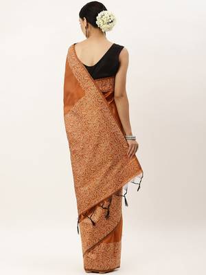 Orange & Off White Woven Design Bhagalpuri Saree 3