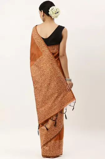 Orange & Off White Woven Design Bhagalpuri Saree
