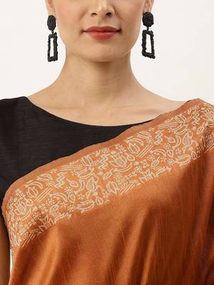 Orange & Off White Woven Design Bhagalpuri Saree 5
