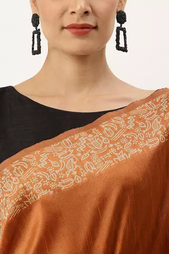Orange & Off White Woven Design Bhagalpuri Saree