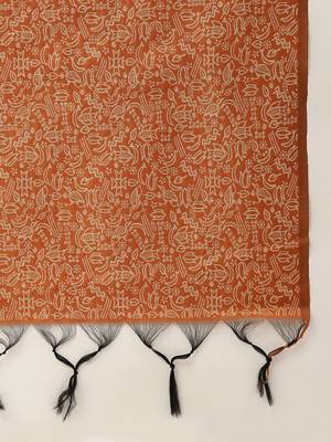 Orange & Off White Woven Design Bhagalpuri Saree 6