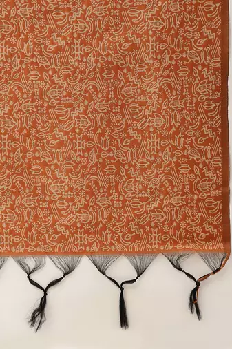 Orange & Off White Woven Design Bhagalpuri Saree