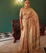 peach color silk blend woven jacquard designer ethnic traditional saree