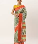 Red & Gold-Toned Ethnic Motifs Jute Silk Tussar Saree