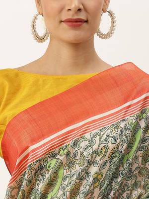 Red & Gold-Toned Ethnic Motifs Jute Silk Tussar Saree 5