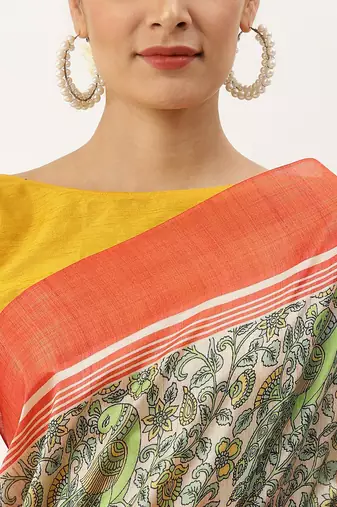 Red & Gold-Toned Ethnic Motifs Jute Silk Tussar Saree
