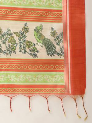 Red & Gold-Toned Ethnic Motifs Jute Silk Tussar Saree 6