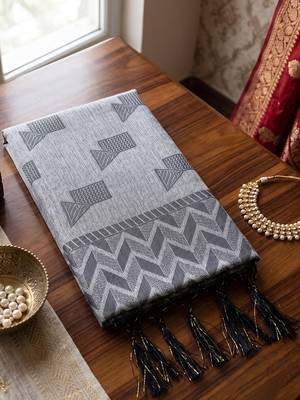 grey color cotton blend woven resham designer fancy festive saree 4