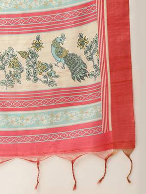 Pink & Green Kalamkari Jute Silk Tussar Saree 6