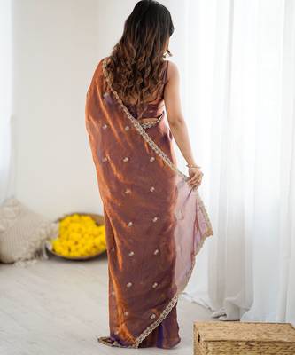 blue color silk blend  bollywood style glamorous ceremonial saree 2