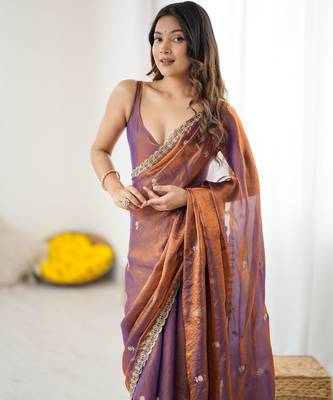 blue color silk blend  bollywood style glamorous ceremonial saree 3