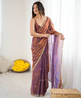 blue color silk blend  bollywood style glamorous ceremonial saree 4