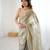 beige color silk blend  bollywood style glamorous ceremonial saree
