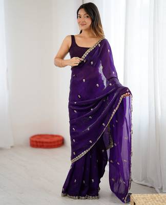 purple color silk blend  bollywood style glamorous ceremonial saree 1
