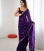 purple color silk blend  bollywood style glamorous ceremonial saree
