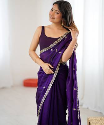 purple color silk blend  bollywood style glamorous ceremonial saree 3