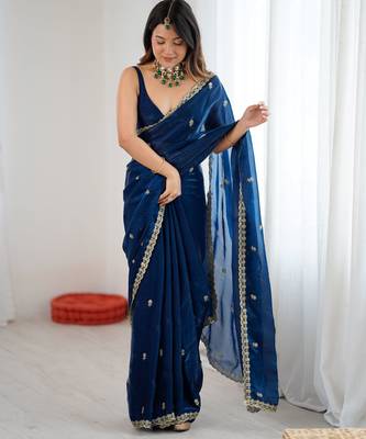 teal color silk blend  bollywood style glamorous ceremonial saree 1