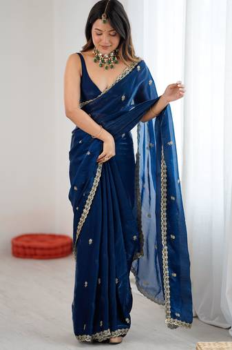 teal color silk blend  bollywood style glamorous ceremonial saree
