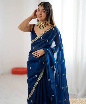 teal color silk blend  bollywood style glamorous ceremonial saree 3