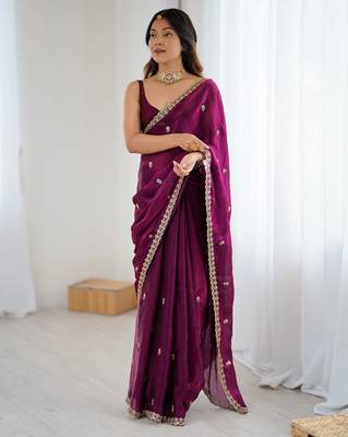 wine color silk blend  bollywood style glamorous ceremonial saree 1