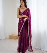 wine color silk blend  bollywood style glamorous ceremonial saree