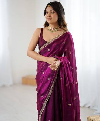wine color silk blend  bollywood style glamorous ceremonial saree 2