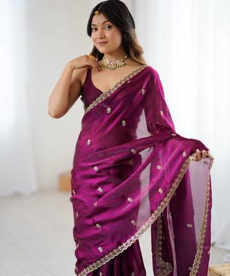 wine color silk blend  bollywood style glamorous ceremonial saree 3
