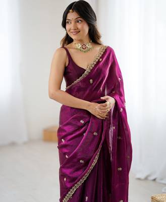wine color silk blend  bollywood style glamorous ceremonial saree 4