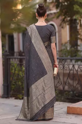 black color cotton blend woven designer ethnic partywear saree