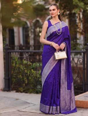 blue color cotton blend woven designer ethnic partywear saree 1