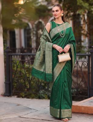 green color cotton blend woven designer ethnic partywear saree 1