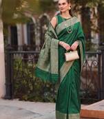 green color cotton blend woven designer ethnic partywear saree