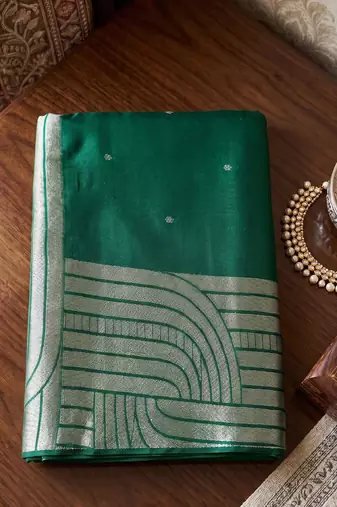green color cotton blend woven designer ethnic partywear saree