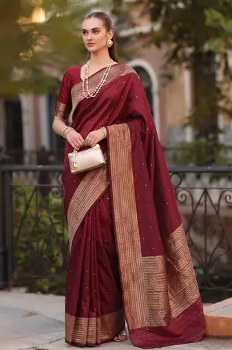maroon color cotton blend woven designer ethnic partywear saree