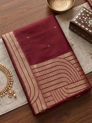 maroon color cotton blend woven designer ethnic partywear saree 4