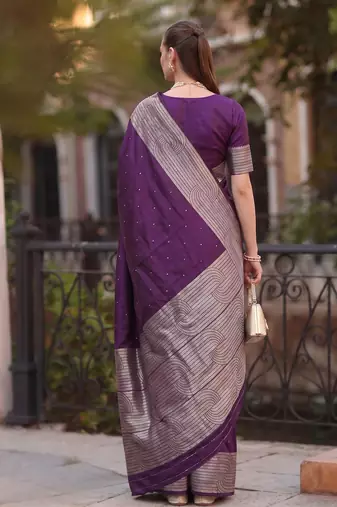 purple color cotton blend woven designer ethnic partywear saree