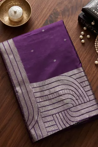 purple color cotton blend woven designer ethnic partywear saree