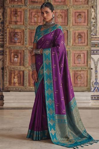violet color soft silk blend woven designer fancy festive rich saree