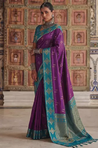violet color soft silk blend woven designer fancy festive rich saree