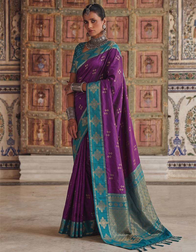 violet color soft silk blend woven designer fancy festive rich saree