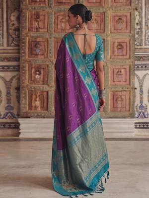 violet color soft silk blend woven designer fancy festive rich saree 2