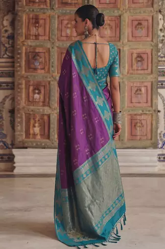 violet color soft silk blend woven designer fancy festive rich saree