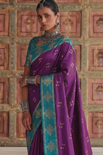 violet color soft silk blend woven designer fancy festive rich saree