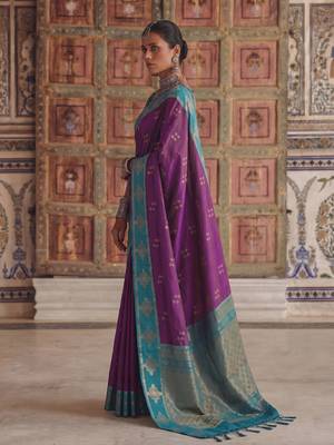 violet color soft silk blend woven designer fancy festive rich saree 4