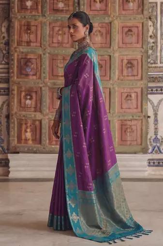 violet color soft silk blend woven designer fancy festive rich saree