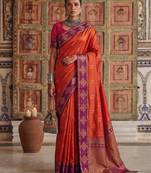 orange color soft silk blend woven designer fancy festive rich saree