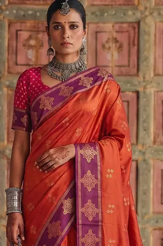 orange color soft silk blend woven designer fancy festive rich saree