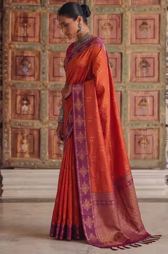 orange color soft silk blend woven designer fancy festive rich saree