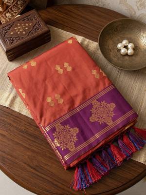 orange color soft silk blend woven designer fancy festive rich saree 5