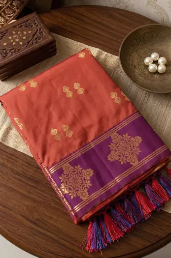 orange color soft silk blend woven designer fancy festive rich saree